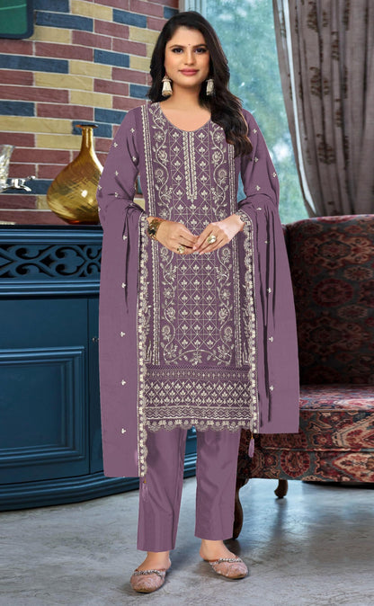 Anaita Purple Chiffon Suit with Embroidered & Sequence Work - Distacart