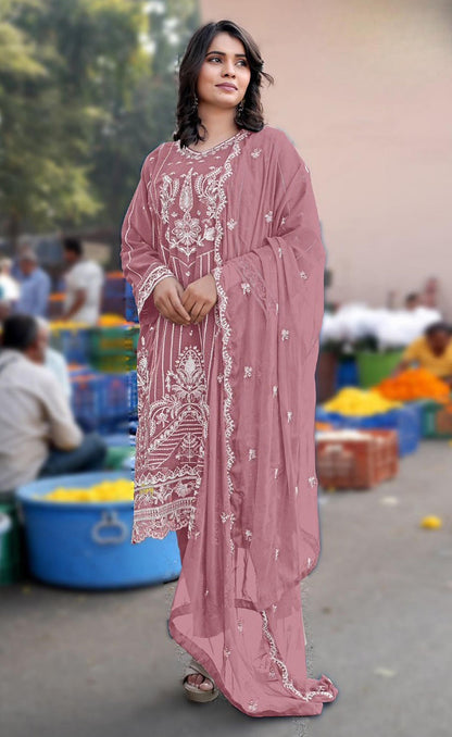 Anaita Pink Chiffon Semi Stitched Suit with Embroidery & Sequence Work - Dista