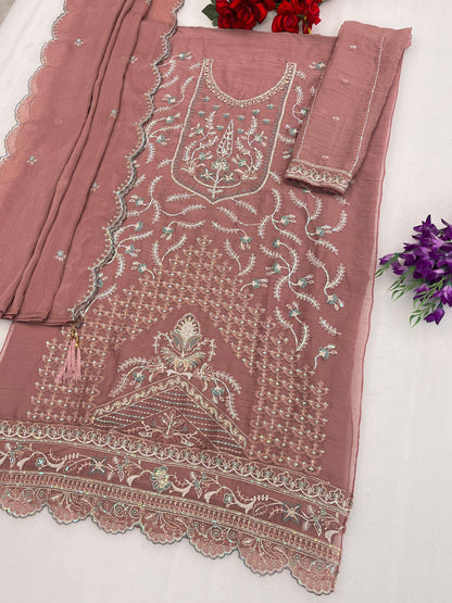 Anaita Pink Chiffon Semi Stitched Suit with Embroidery & Sequence Work - Dista