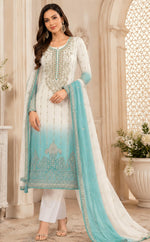 Thumbnail for Anaita Blue&White Chiffon Semi Stitched Suit with Embroidery & Sequence Work - Dista