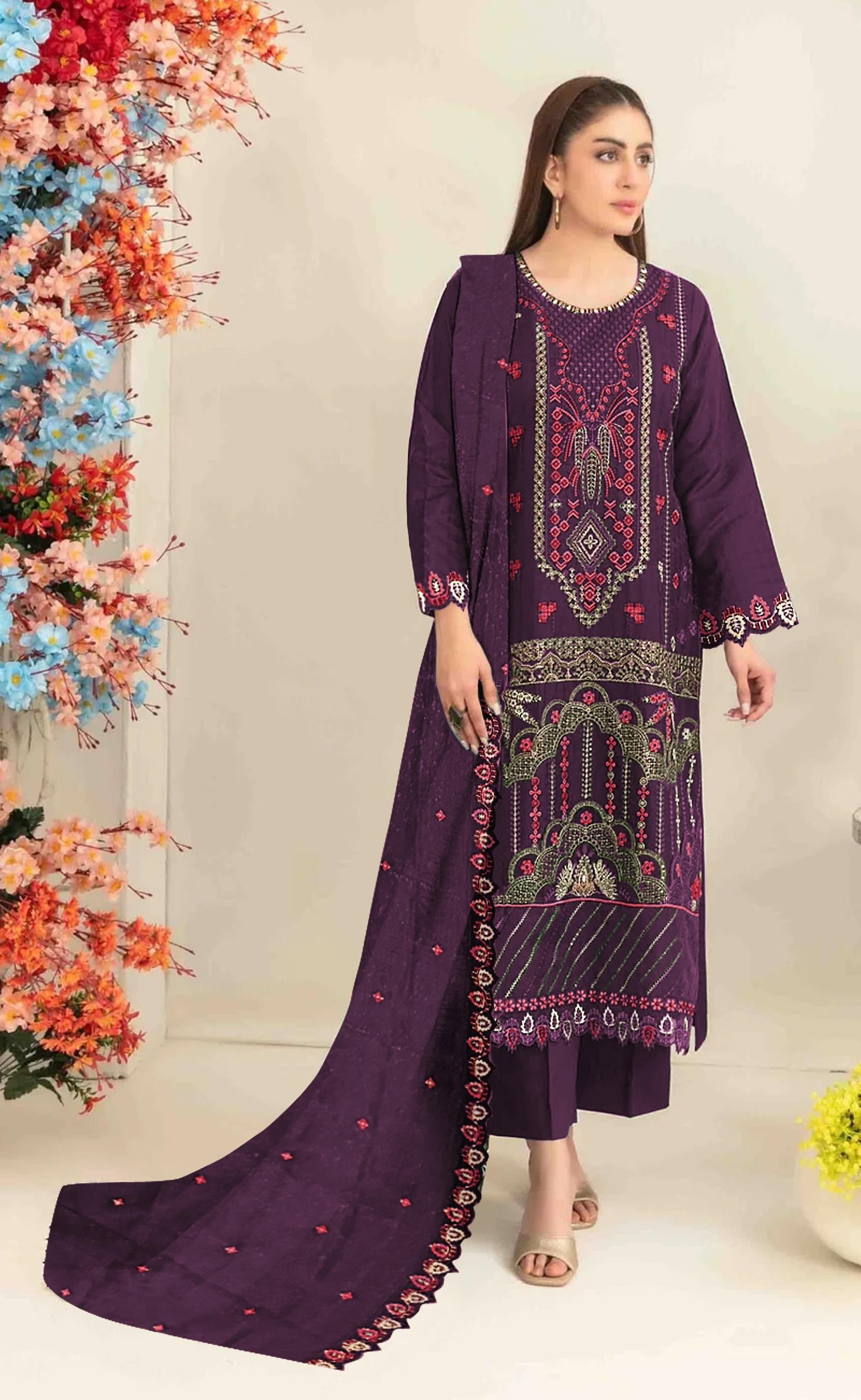 Anaita Purple Silk Suit with Embroidered & Sequence Work - Distacart