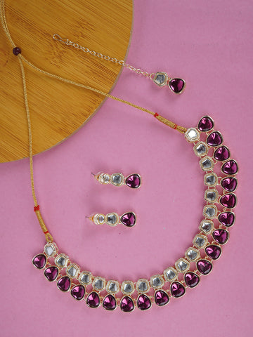 Divisha Alloy Gold-plated Purple Jewellery Set - Distacart