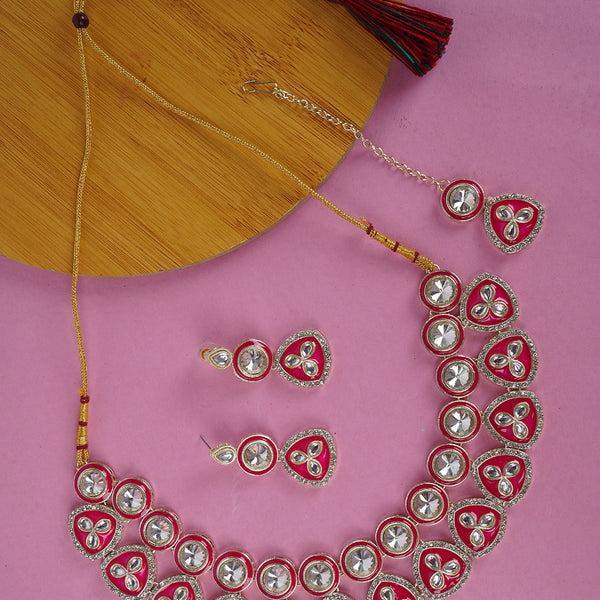 Divisha Alloy Gold-plated Pink Meena Western Jewellery Set - Distacart