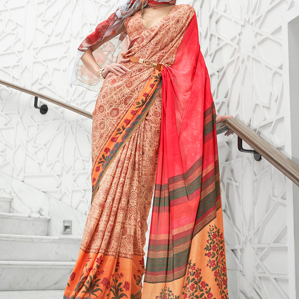 Monjolika Fashion Multi Colour Classic Digital Printed Crepe Silk Saree - Distacart