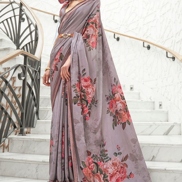 Monjolika Fashion Grey Colour Classic Digital Printed Crepe Silk Saree - Distacart