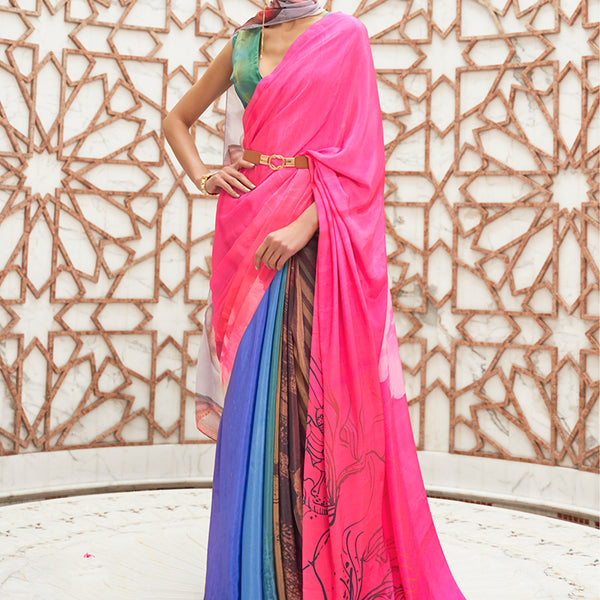 Monjolika Fashion Multi Colour Classic Digital Printed Crepe Silk Saree - Distacart