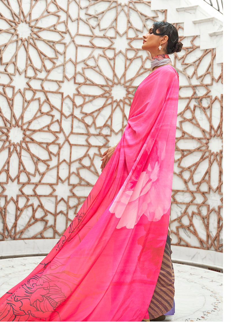 Monjolika Fashion Multi Colour Classic Digital Printed Crepe Silk Saree