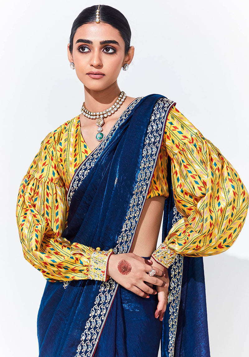 Monjolika Fashion Dark Blue Embroidered Sequence Work Saree For Festival
