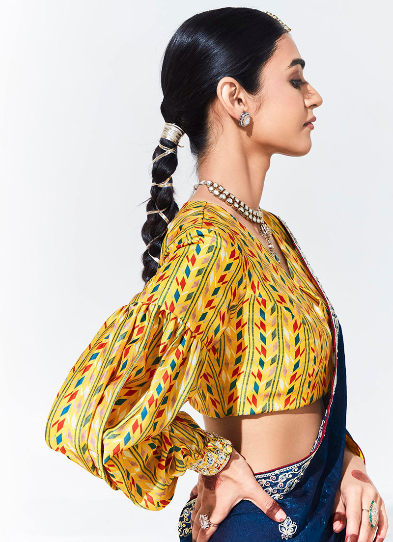 Monjolika Fashion Dark Blue Embroidered Sequence Work Saree For Festival