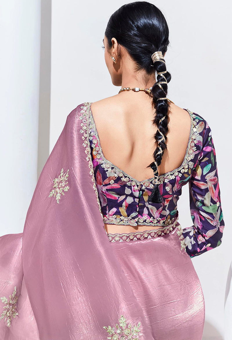 Monjolika Fashion Onion Pink Embroidered Sequence Work Saree For Festival - Distacart