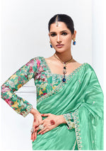 Thumbnail for Monjolika Fashion Light Cyan Embroidered Sequence Work Saree For Festival