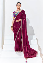 Thumbnail for Monjolika Fashion Plum Embroidered Sequence Work Saree For Festival