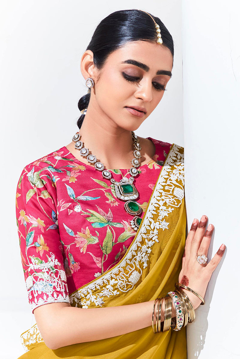 Monjolika Fashion Mustard Embroidered Sequence Work Saree For Festival - Distacart