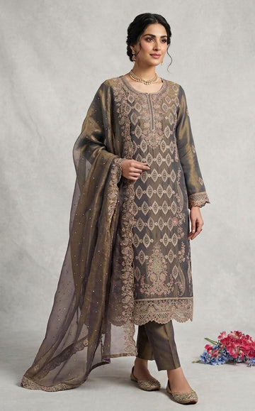 Anaita D Green Silk Suit with Embroidery & Sequence Work - Dista