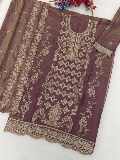 Anaita Purple Silk Suit with Embroidery & Sequence Work - Dista