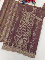 Thumbnail for Anaita Purple Silk Suit with Embroidery & Sequence Work - Dista