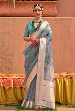 Thumbnail for Monjolika Fashion Organza Printed Blue Contemporary Saree