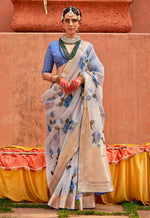 Thumbnail for Monjolika Fashion Organza Printed Aqua Blue Contemporary Saree