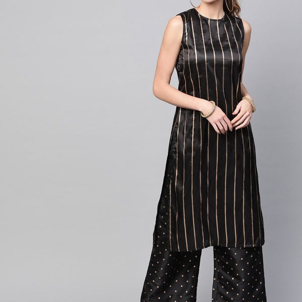 Aks Striped Sleeveless Kurta With Palazzos - Distacart