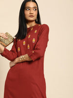 Thumbnail for All About You Women Red Floral Embroidered Regular Thread Work Kurta with Trousers - Distacart