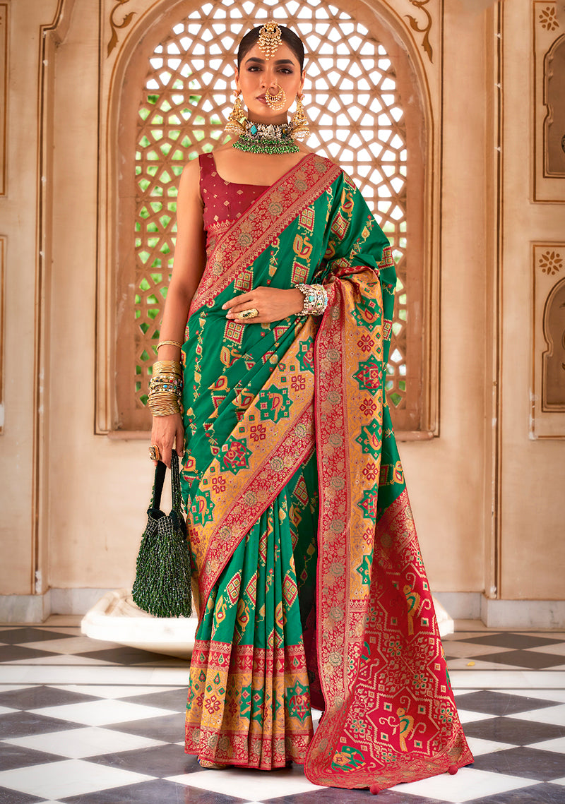 Monjolika Fashion Banarasi Silk Zari Green Contemporary Saree