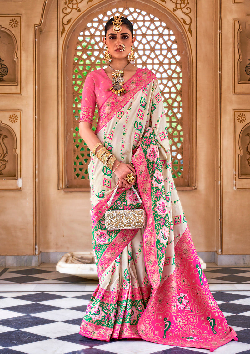 Monjolika Fashion Weaving White Banarasi Silk Contemporary Saree