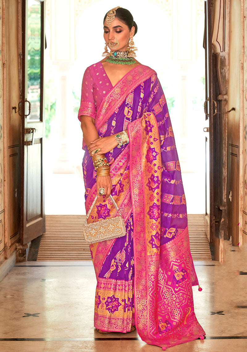 Monjolika Fashion Banarasi Silk Weaving Purple Designer Saree