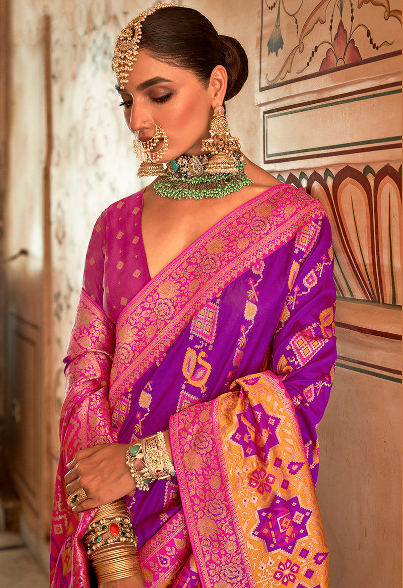 Monjolika Fashion Banarasi Silk Weaving Purple Designer Saree