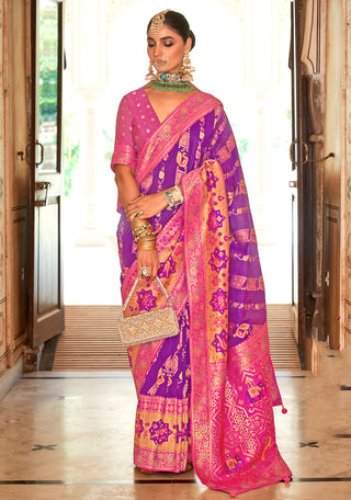 Monjolika Fashion Banarasi Silk Weaving Purple Designer Saree