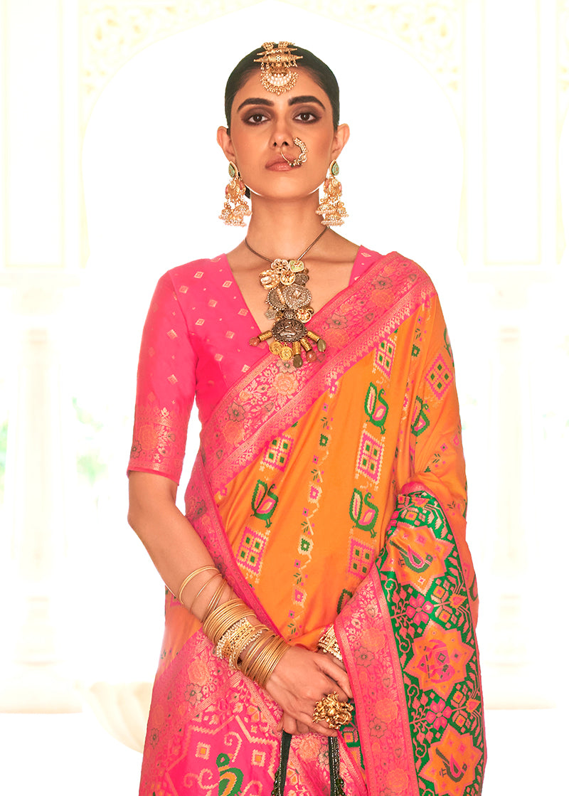 Monjolika Fashion Yellow Weaving Banarasi Silk Designer Saree