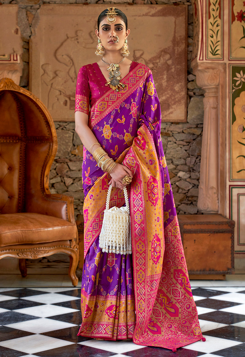 Monjolika Fashion Weaving Banarasi Silk Traditional Saree In Purple