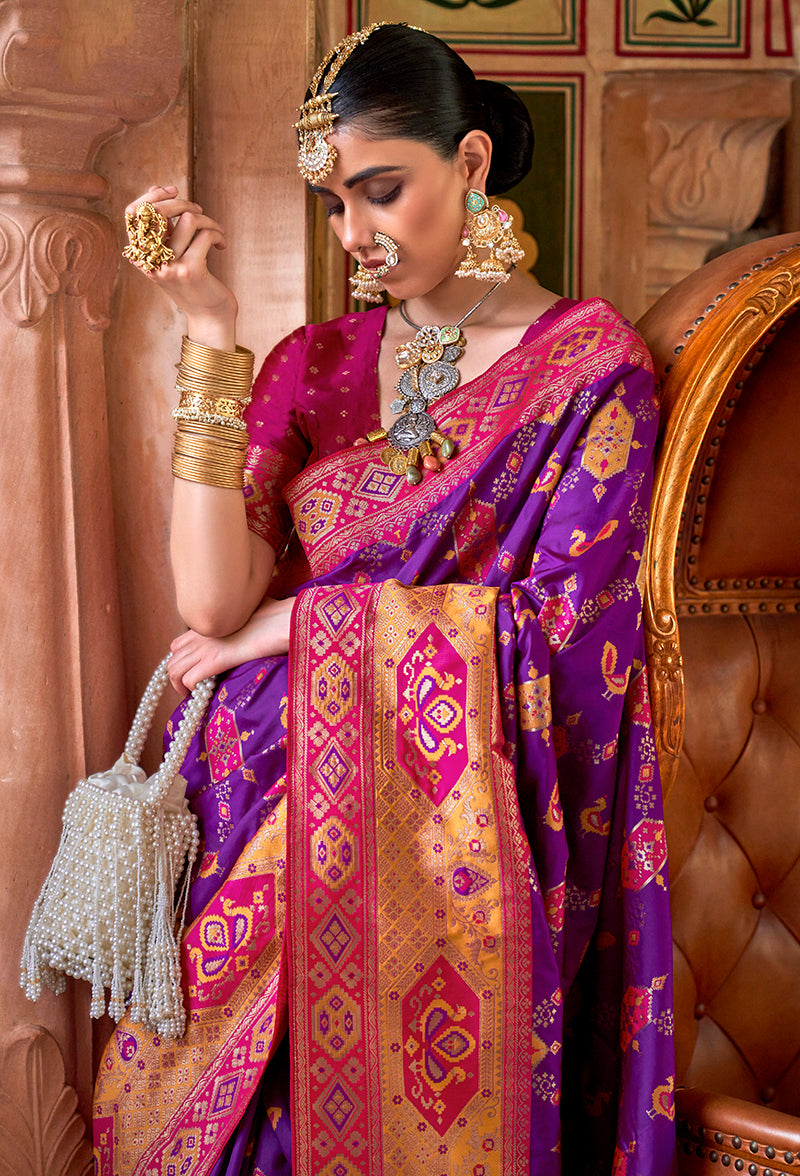 Monjolika Fashion Weaving Banarasi Silk Traditional Saree In Purple