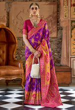 Thumbnail for Monjolika Fashion Weaving Banarasi Silk Traditional Saree In Purple