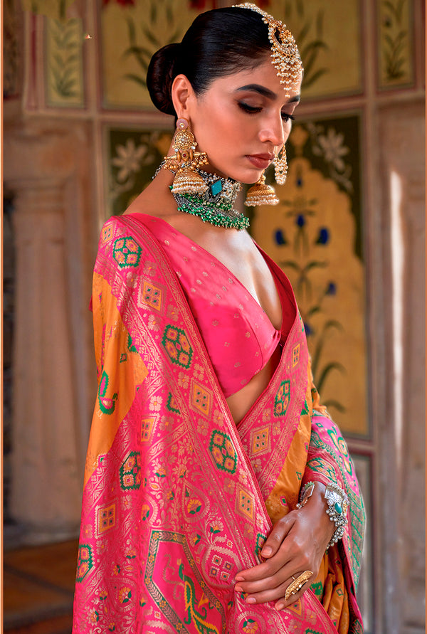 Monjolika Fashion Banarasi Silk Weaving Mustard Classic Saree