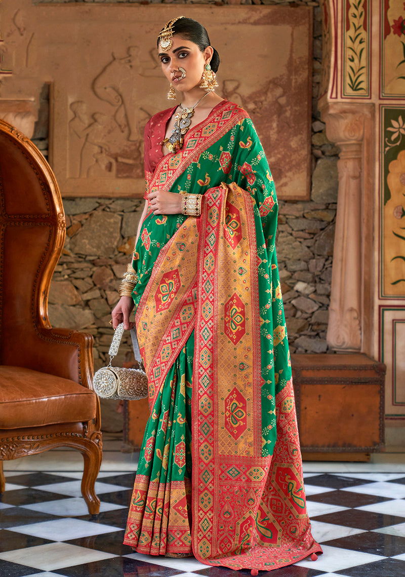 Monjolika Fashion Banarasi Silk Zari Green Contemporary Saree
