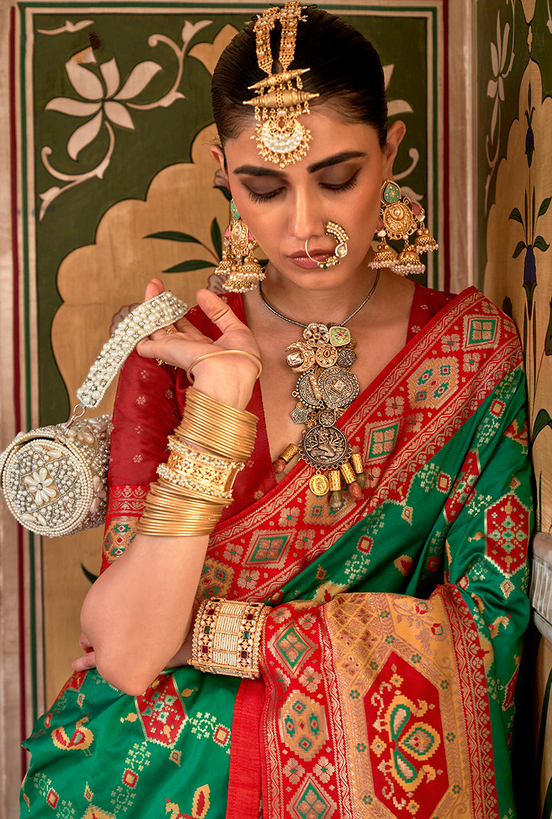 Monjolika Fashion Banarasi Silk Zari Green Contemporary Saree