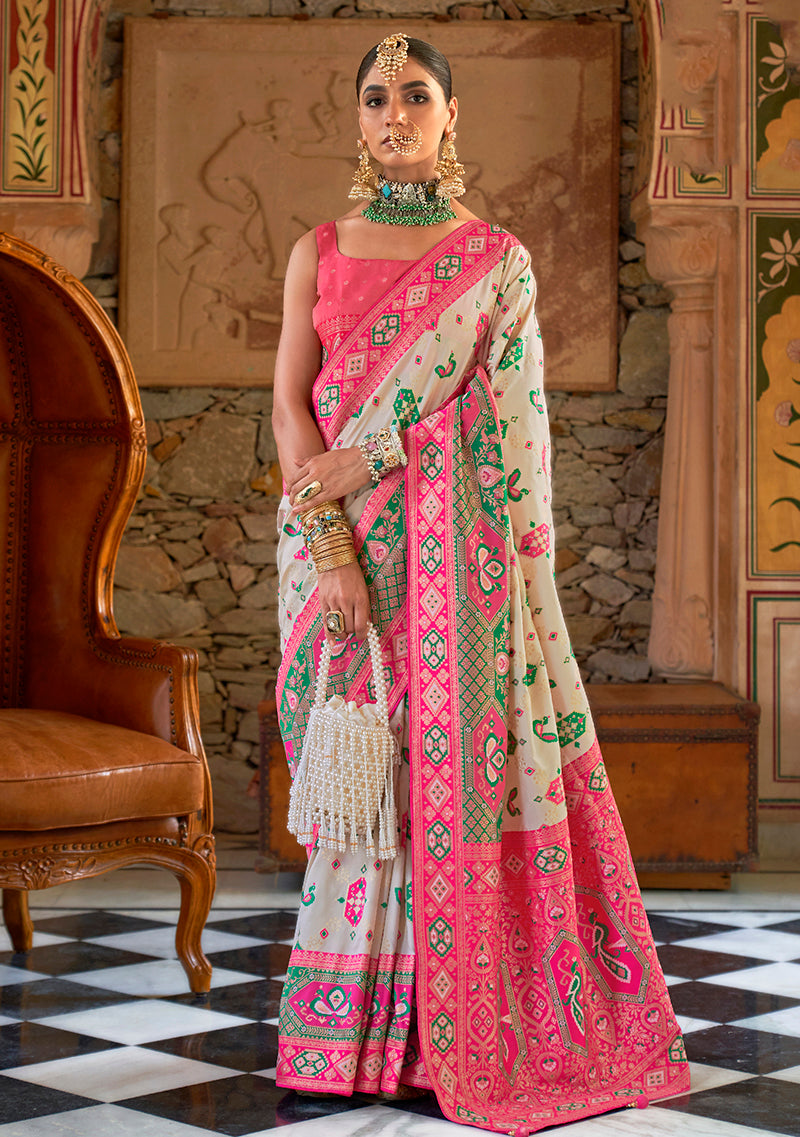 Monjolika Fashion Banarasi Silk White Weaving Traditional Saree