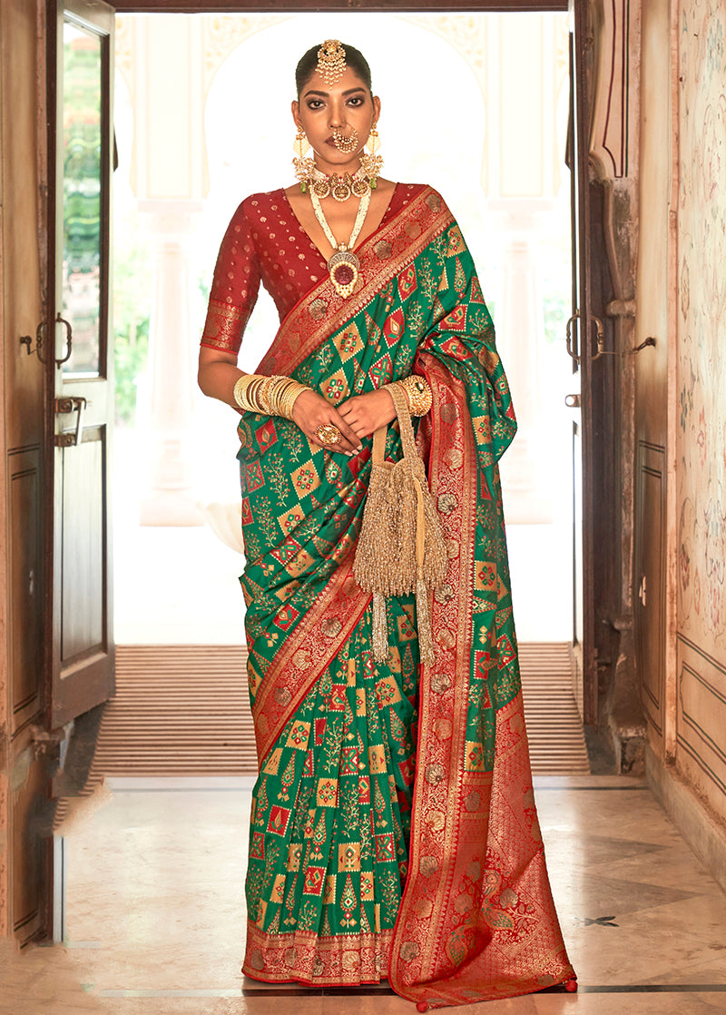 Monjolika Fashion Green Weaving Banarasi Silk Contemporary Saree