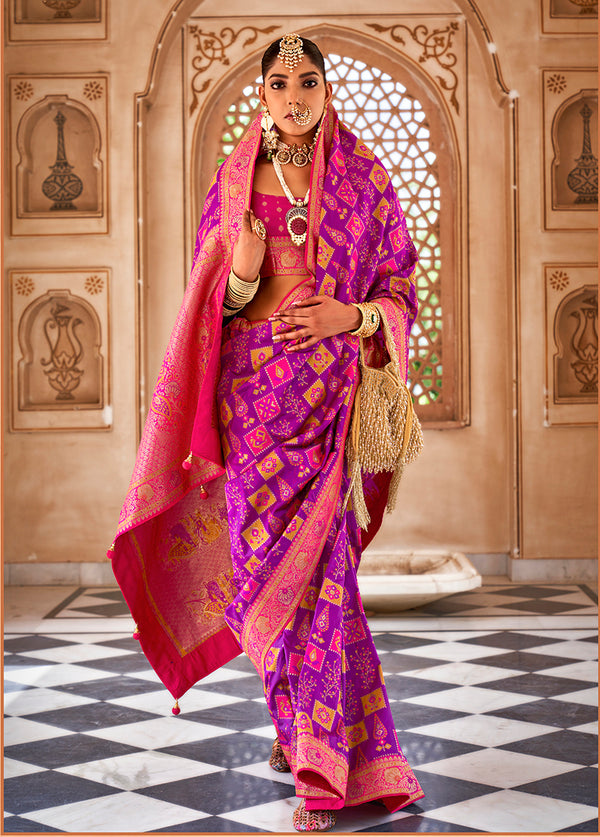 Monjolika Fashion Banarasi Silk Pink Weaving Classic Saree For Party
