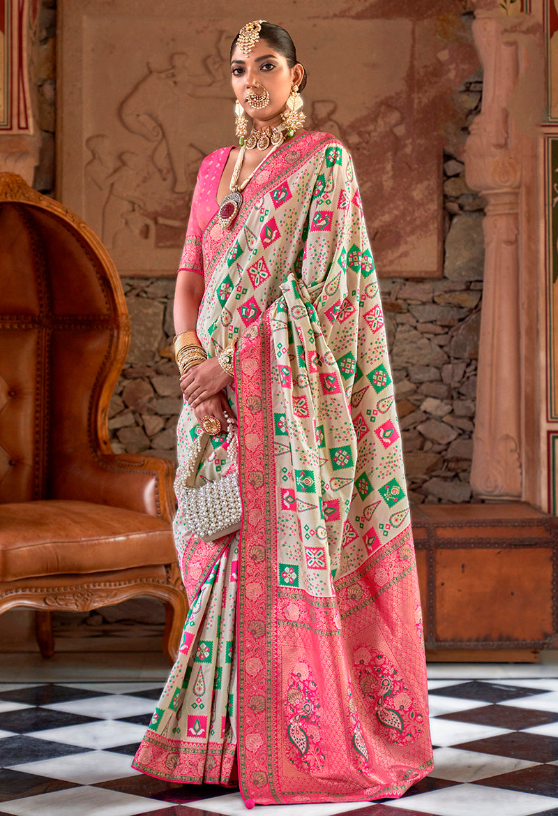 Monjolika Fashion White Banarasi Silk Weaving Traditional Saree