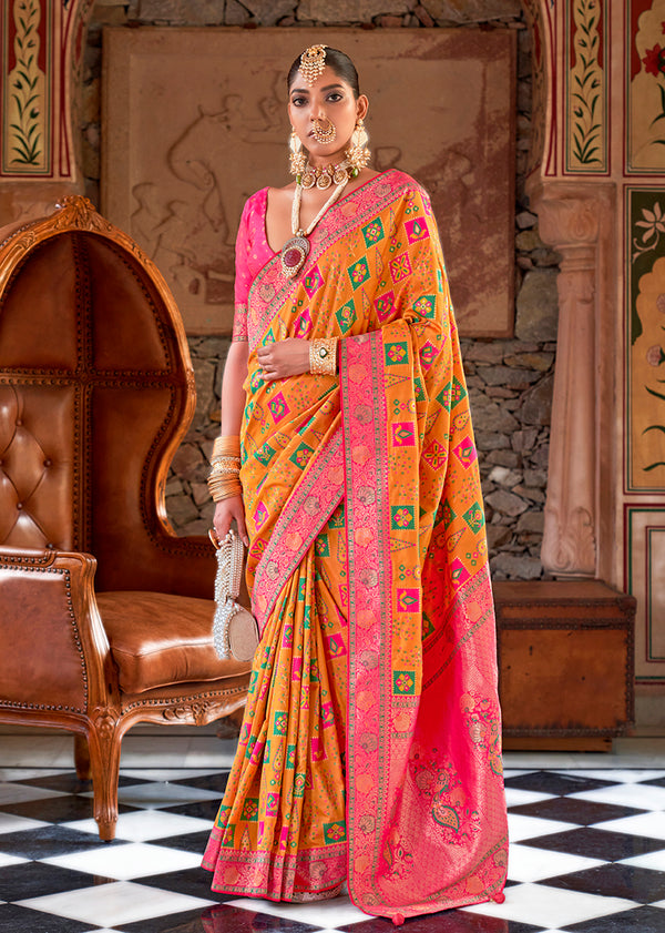 Monjolika Fashion Banarasi Silk Zari Mustard Trendy Saree