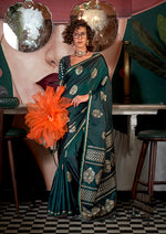 Thumbnail for Monjolika Fashion Weaving Zari Pure Satin Silk Traditional Saree In Dark Green - Distacart