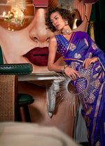 Thumbnail for Monjolika Fashion Purple Pure Satin Silk Weaving Zari Classic Saree