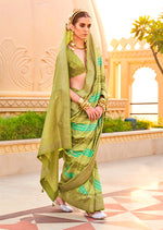 Thumbnail for Monjolika Fashion Silk Olive Foli Print Classic Saree