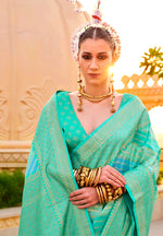 Thumbnail for Monjolika Fashion Foil Print Turquoise Contemporary Silk Saree