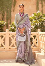 Thumbnail for Monjolika Fashion Raw Silk Foliage Prints Lavender Traditional Saree