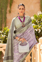 Thumbnail for Monjolika Fashion Raw Silk Foliage Prints Lavender Traditional Saree