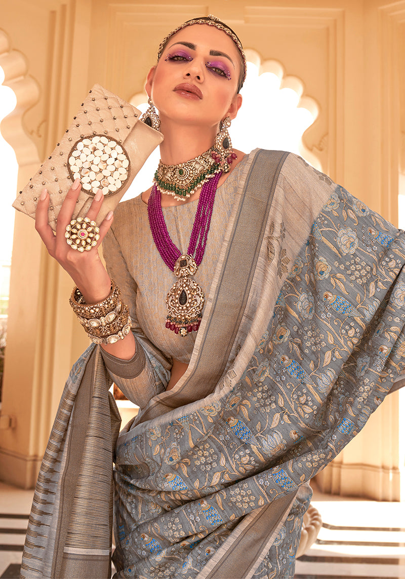 Monjolika Fashion Raw Silk Foil Print Multi Colour Trendy Saree