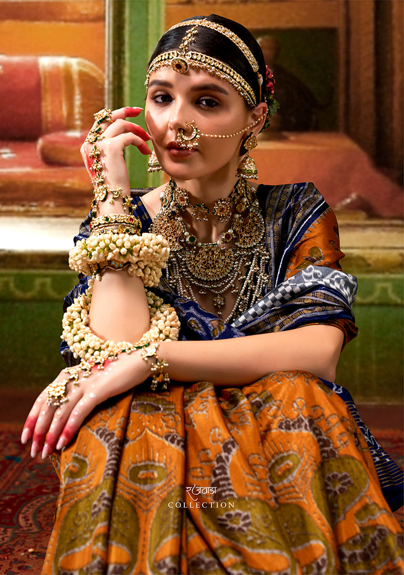 Monjolika Fashion Silk Patola Print Mustard Traditional Saree