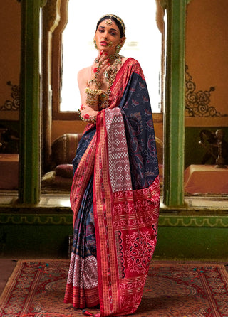Monjolika Fashion Silk Patola Print Navy Blue Traditional Saree